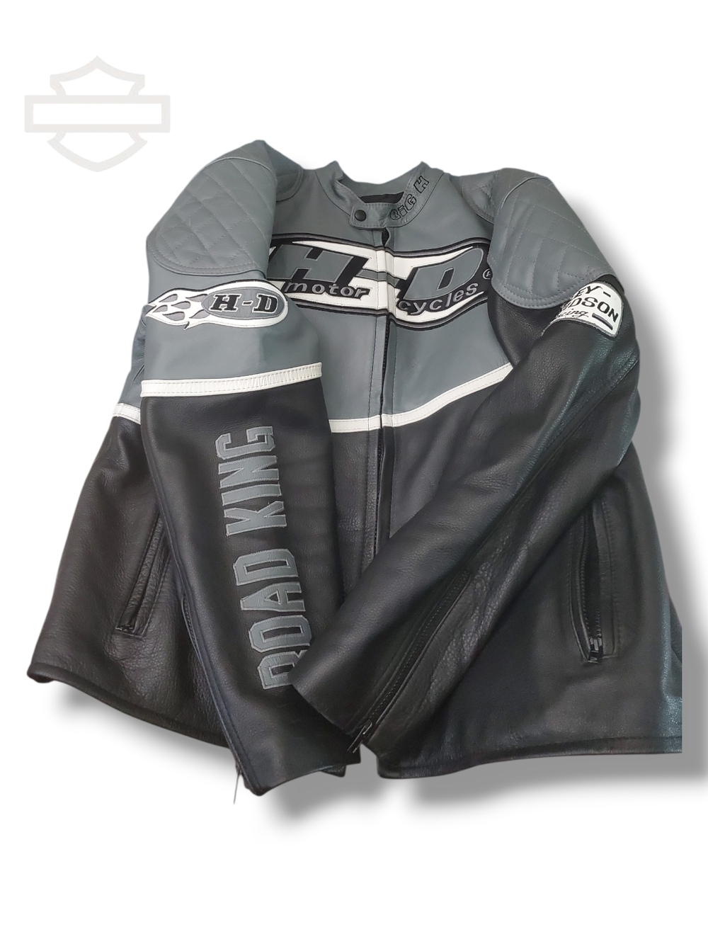 Harley-Davidson Road King Black and Gray Leather Riding Jacket - Picture 5 of 15